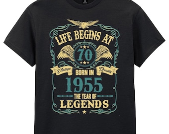 Life Begins At 70 Born In 1955, Men&#39;s 70th Birthday T-Shirt, Lovely Gift