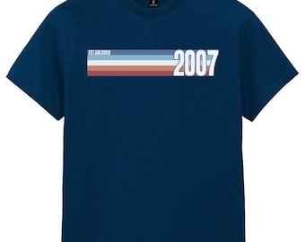 Mens 18th Birthday T-Shirt, Established 2007 Retro Strip, Great Gift