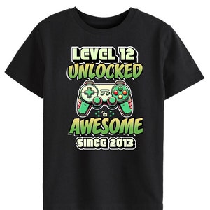 Maglietta per il 12° compleanno dei bambini "Kids Awesome Since 2013", regalo per controller di giochi retrò
