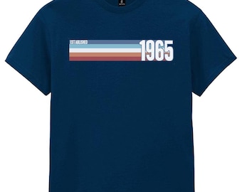 Mens 60th Birthday T-Shirt, Established 1965 Retro Strip, Great Gift
