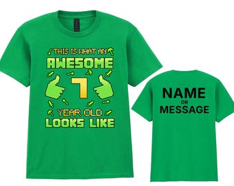Awesome 7th Birthday Gaming T-Shirt, Personalised Custom Name or Message, 7 Year Old Gift