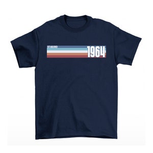 Mens 60th Birthday T-Shirt, Established 1964 Retro Strip, Made from Organic Cotton