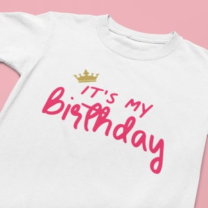 Girls It's My Birthday T-Shirt, Princess Crown White Organic Cotton image 2