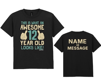 Awesome 12 Year Old 12th Birthday T-Shirt, Personalised Custom Name or Message, Christmas Gift