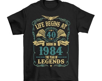 Life Begins At 40 Born In 1984, Men's 40th Birthday T-Shirt, Made from Organic Cotton