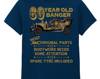 Mens 60th Birthday Gift T-Shirt Navy Blue - 60 Year Old Banger Vintage Car