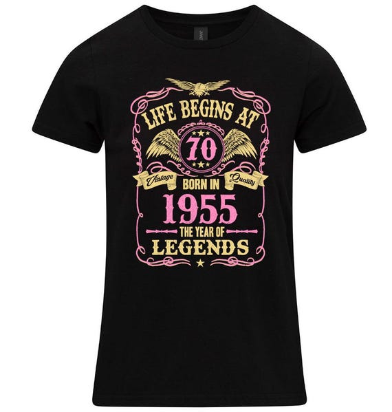 70e verjaardag dames-T-shirt, het leven begint bij 70 dames-T-shirt 1955