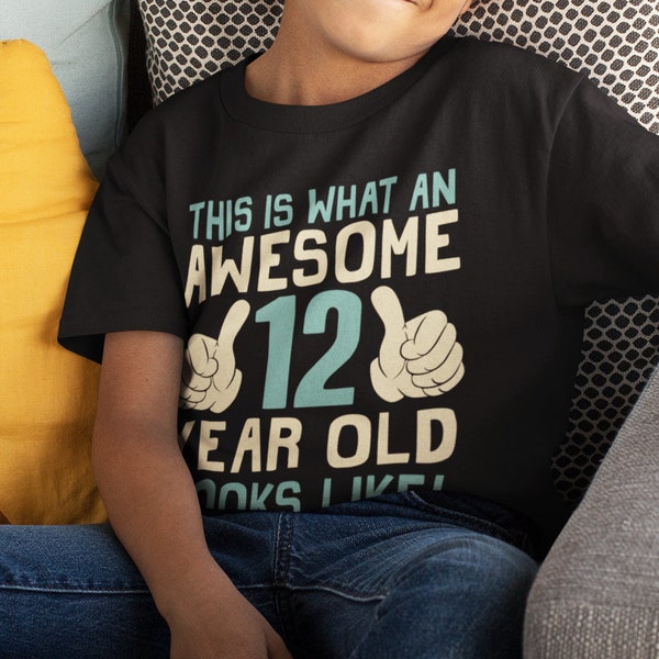 Kids Christmas Gift T-Shirt 12 year old Boy, This Is What An Awesome Looks Like - Boys Birthday Organic Cotton
