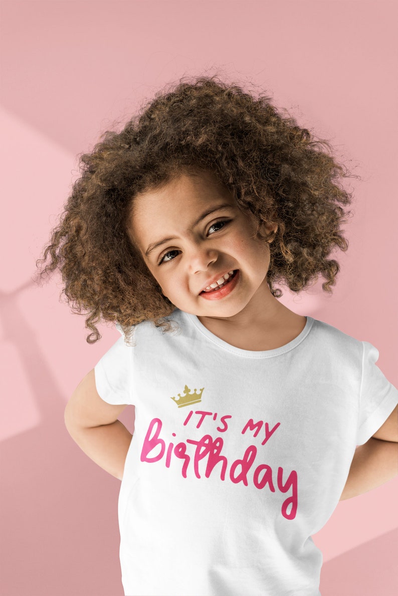 Girls It's My Birthday T-Shirt, Princess Crown White Organic Cotton image 1