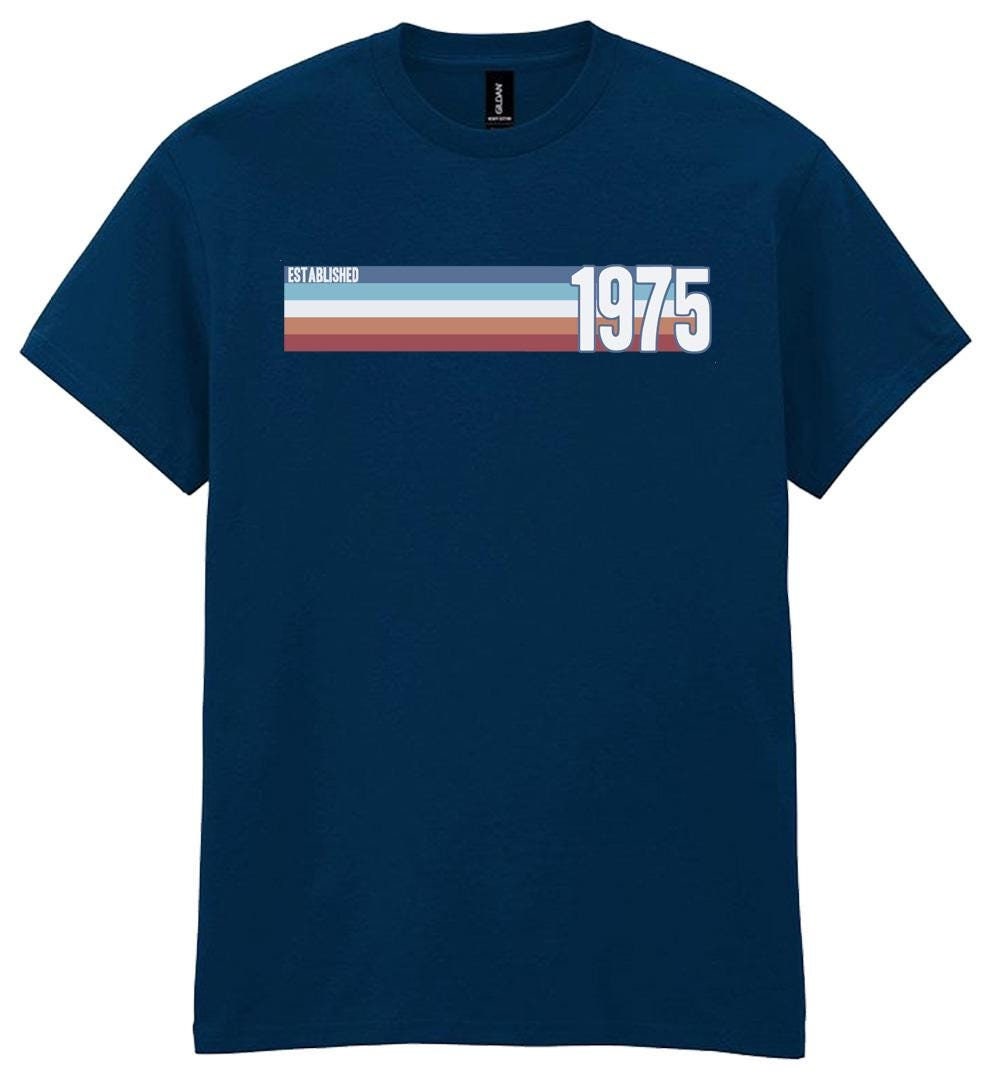 Mens 50th Birthday T-Shirt, Established 1975 Retro Strip, Great Gift