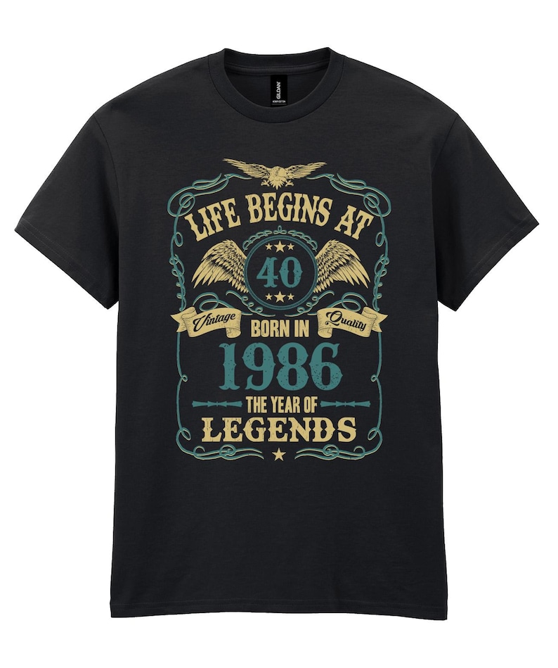 Men's 40th Birthday T-Shirt, Life Begins At 40 Born In 1986 Tee image 1