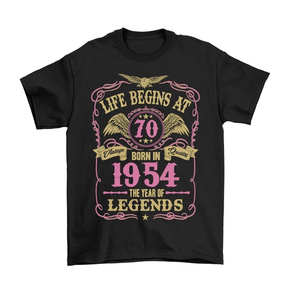 Womens 70e verjaardag T shirt het leven begint bij 70 dames Tee 1954 Etsy Belgie
