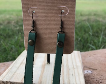 Leather Strip Earrings - Teal