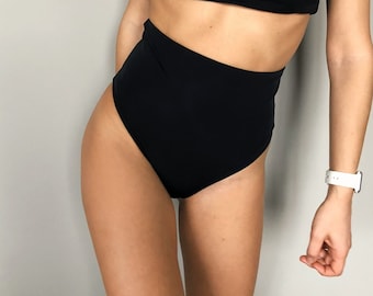 High waisted thong bikini bottom / high rise thong bikini / high waist brazilian swimwear / woman bathing suit / swimsuit