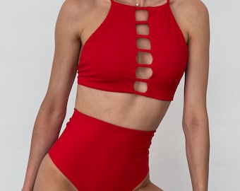 High waisted bikini / High waist bikini set / High waisted thong or full bikini bottom / Halter neck bikini top  / Custom bikini