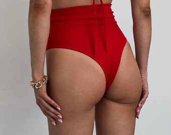 Bikini bottom / High waist bikini / High waist thong bikini bottom / Woman swimsuit / Custom bathing suit / Cheeky swimwear bottoms