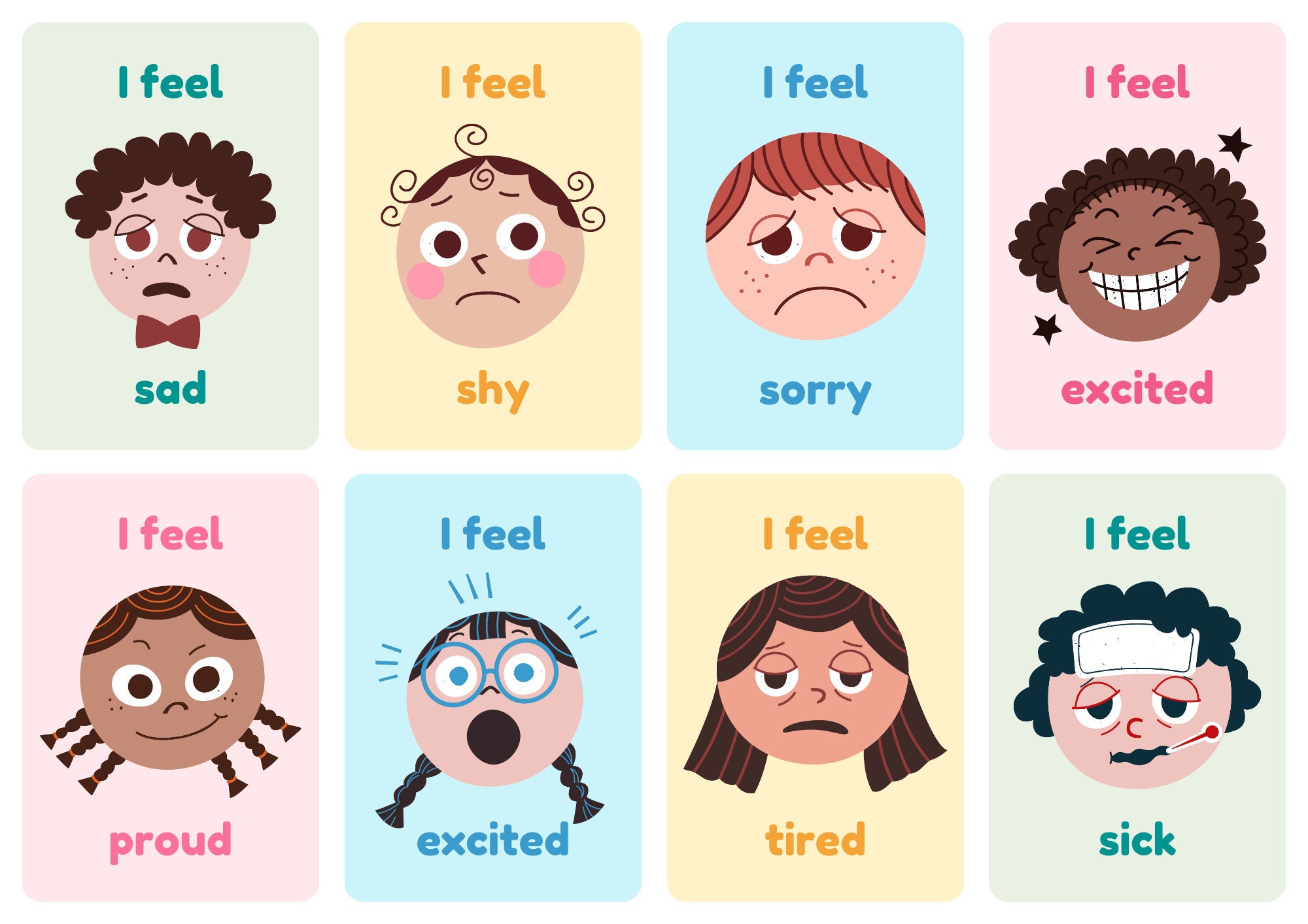 Emotions Flash Cards - Etsy