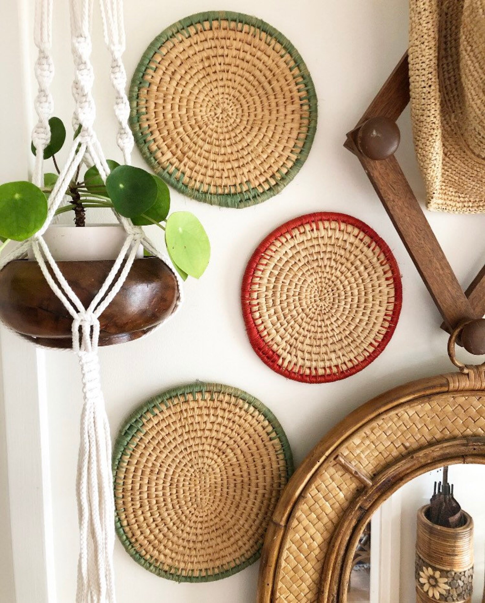 Red Seagrass Disc Round Wall Decor Etsy