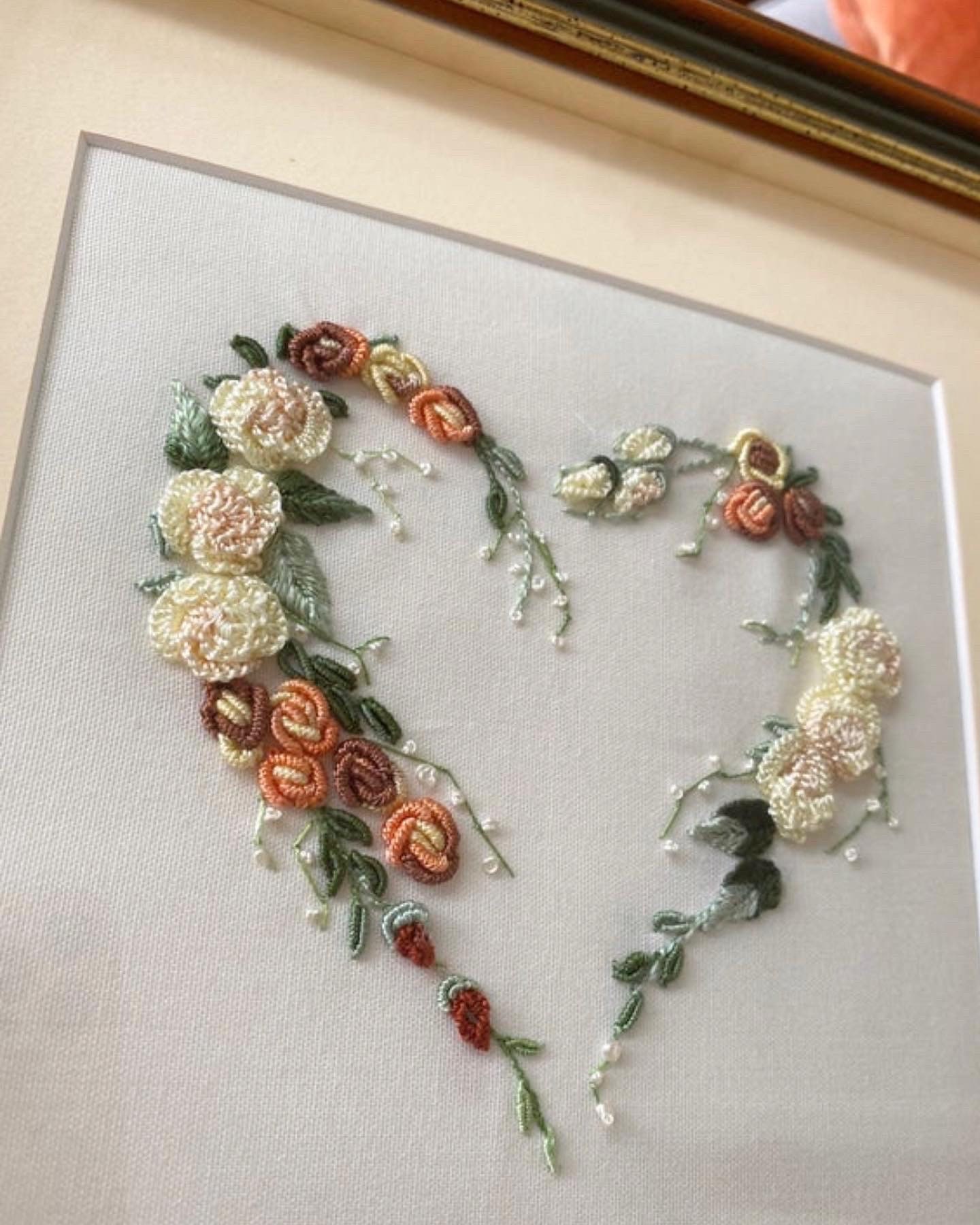 Ribbon Embroidered Heart Picture Etsy
