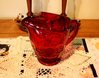Vintage Anchor Hocking Deep Ruby Red 7" Pitcher with Ice Lip