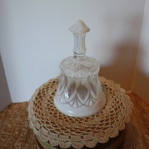 SALE! Vintage Fenton Glass Bell White Opalescent Glass Original Sticker 6.5 Inches Tall