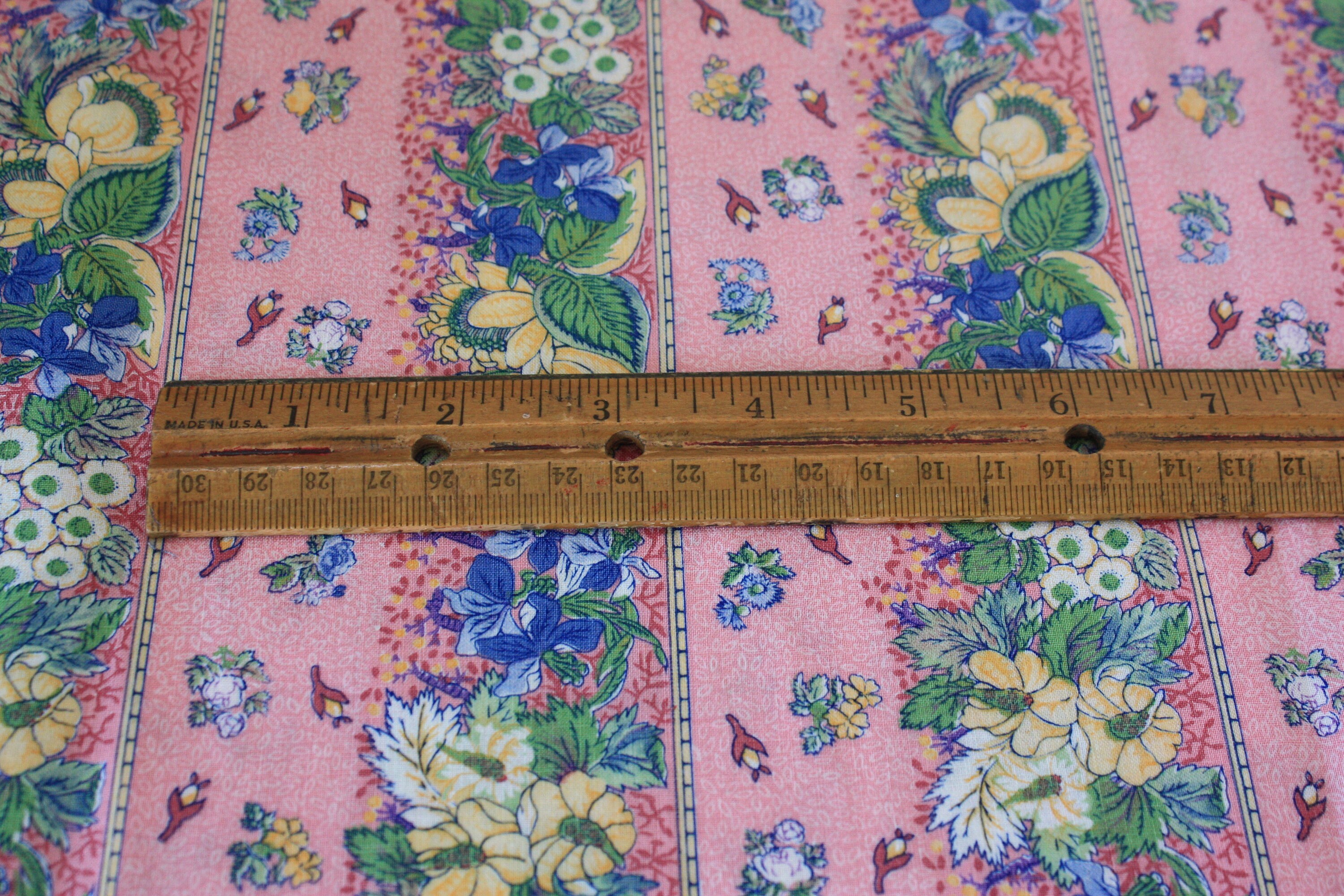 Vintage Calico Fabric by the Yard Pink Floral Stripe With Etsy Ireland