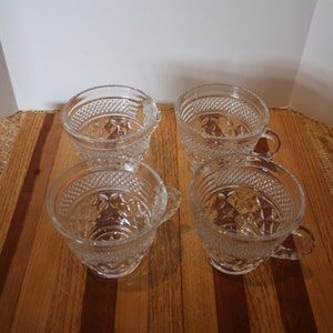 SALE! Four Vintage Anchor Hocking Wexford Small Coffee Cups Punch Tea Clear Glass 3.25 Width 3 Inches Tall