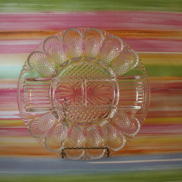 Vintage Clear Glass L. E. Smith Deviled Egg Platter, Deviled Egg Plate 11 Inch Egg Platter, Kitchen and Serving