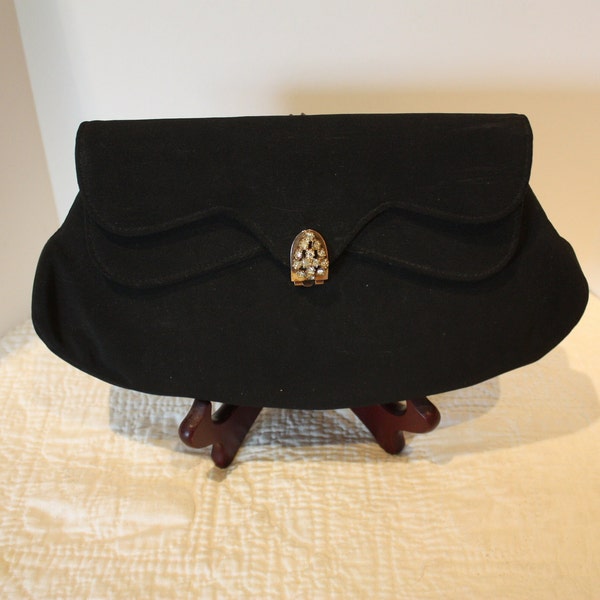 SALE! Vintage Black Clutch with Gold Teardrop Shaped Clasp