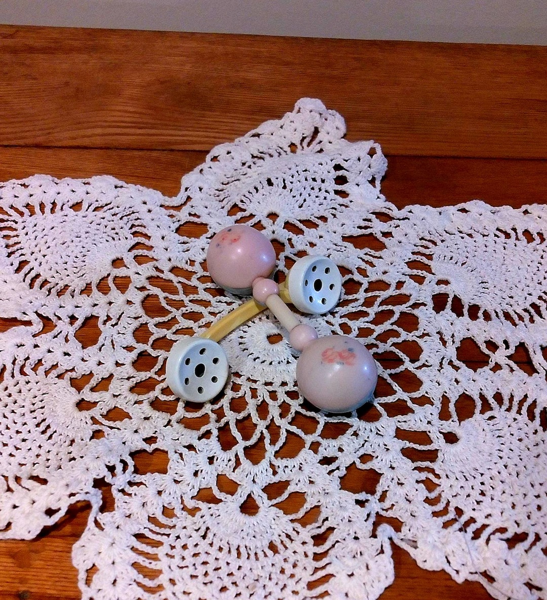 Small Plastic Rattle Two Vintage Small Plastic Baby Rattles / Phone Shape / Pink and Blue ...