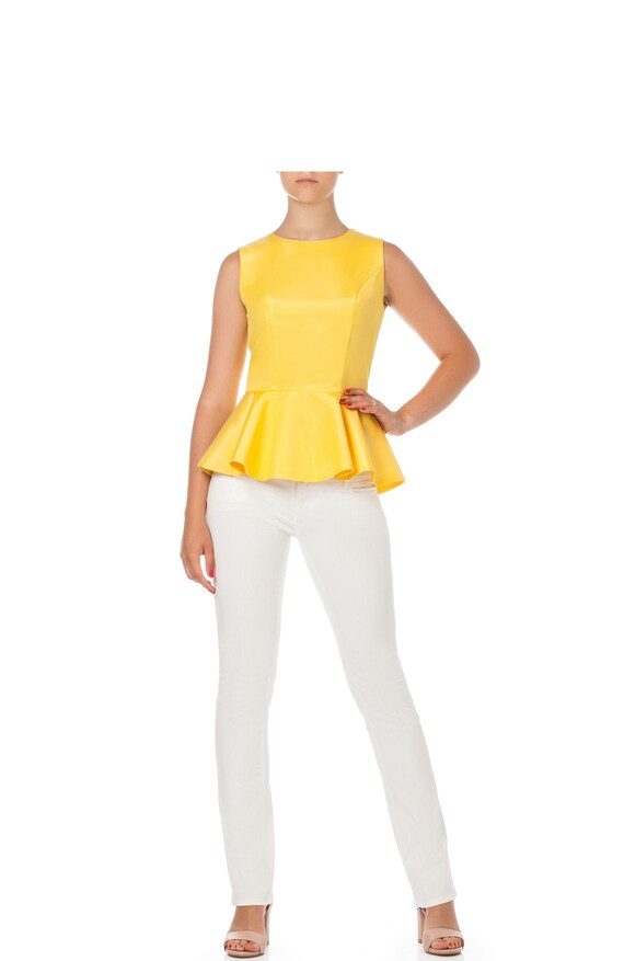 Yellow silk peplum top/Elegant top 