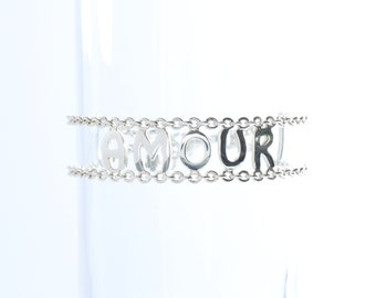 Bracelet  avec lettres message "AMOUR" - Création en argent 925 - *Pièce unique* - Cadeau pour Elle