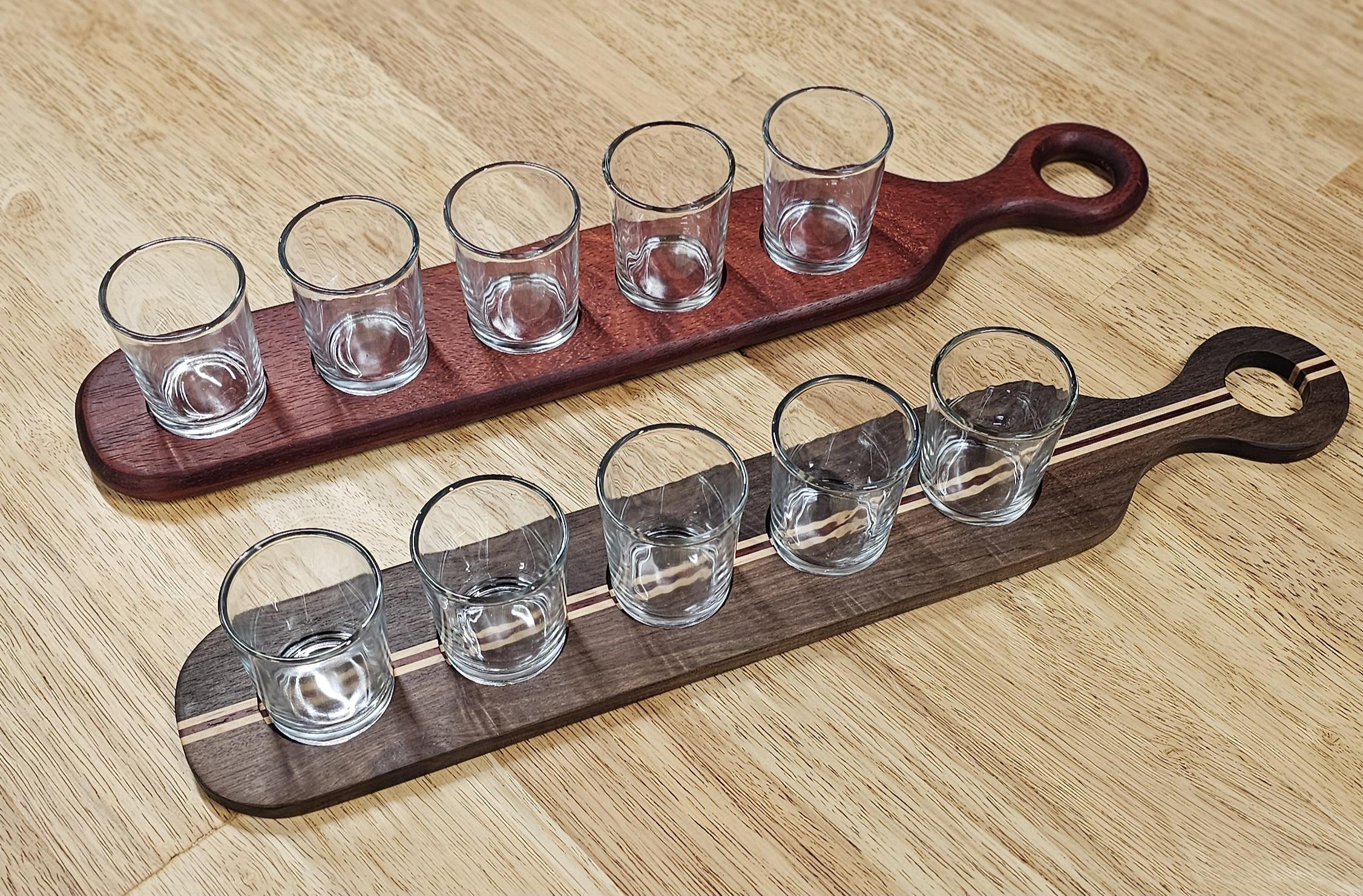 African Padauk & Walnut Wood Striped Flights | Handmade Beer Flights | Shot Glass Flight Tray