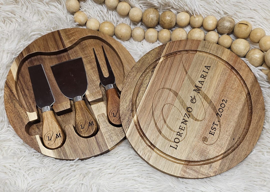 Personalized Acacia Wood Charcuterie Cheese Board Set | Wedding ...