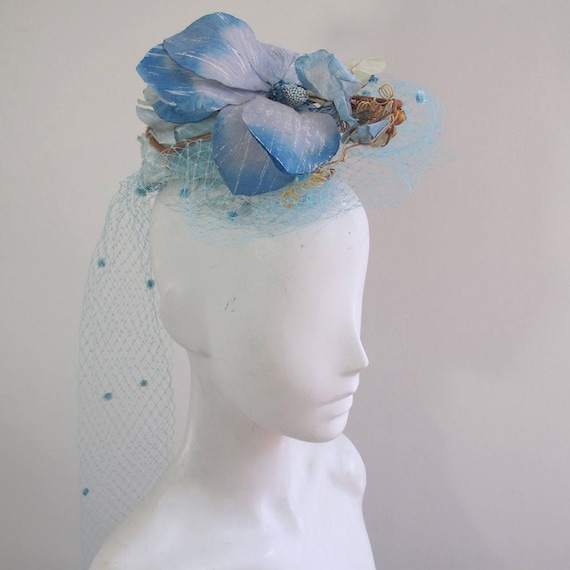 Vintage 40s Blue Floral Hat