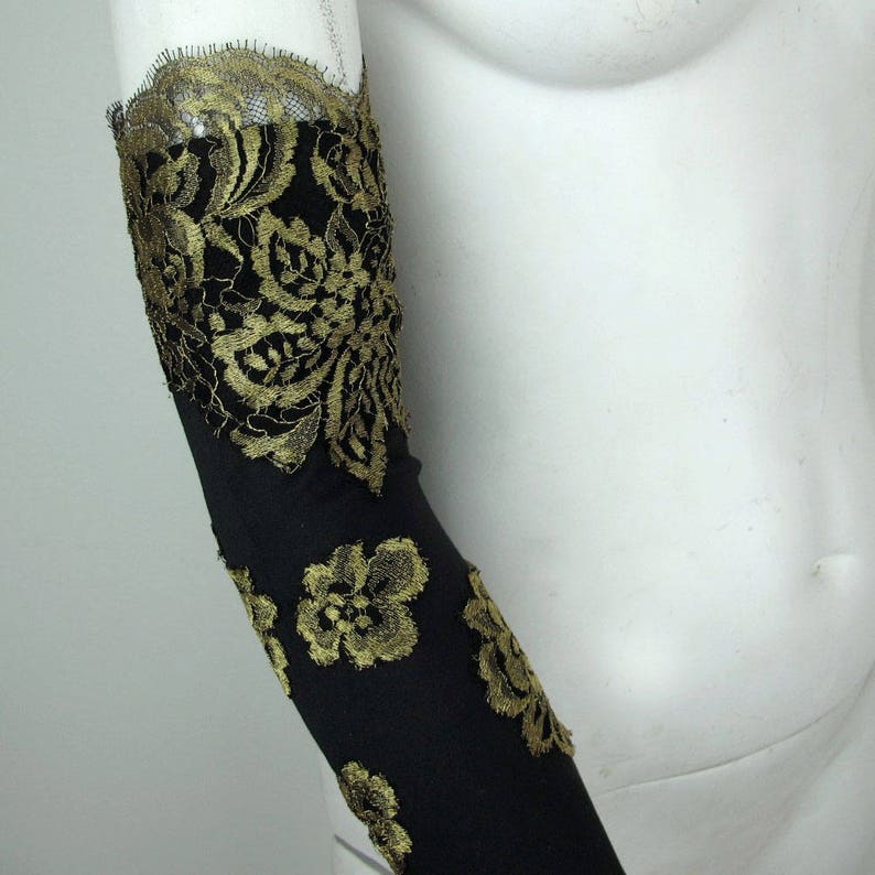 Vintage Gold Lace Applique Gloves Etsy