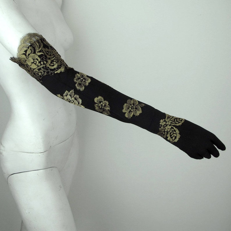Vintage Gold Lace Applique Gloves Etsy