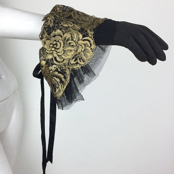 Vintage 1980s Gold Lace and Tulle Ruffle Gloves