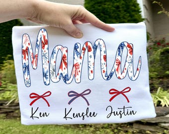 Mama Coquette Bow, Custom Names, July 4th, Mom, Mamaw, Patriotic, Sublimation, Comfort Color, Digital Download, PNG File