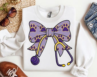 Tigers, Nurse Stethoscope, Croquette Bow, Louisiana, Nurses Week, Sublimation, Digital Download, PNG File