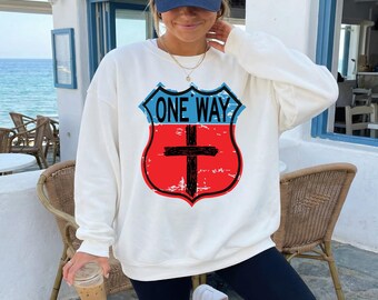 One Way, Road Sign, Cross, Distressed, Christian, Faith, Sublimation, Christ, Jesus, Digital Download, PNG File