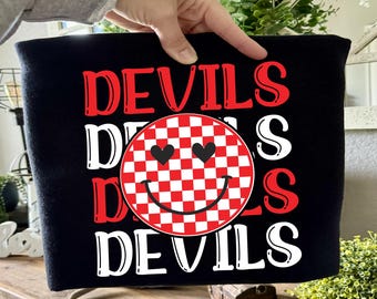 Devils Smiley, Knights, Mascot, Love, Checkerboard, Digital Download, PNG File