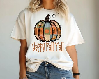 Patchwork Pumpkin, Happy Fall Y'all, Pumpkin, Pumpkin Pie, Fall, Leaves, Comfort Color, Halloween, Sublimation, Digital Download, PNG File
