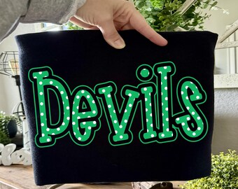 Devils, Green, Mascot, Football, Polka Dot, Polkadot, Basketball, Sports, Comfort Color, Sublimation, Digital Download, PNG File