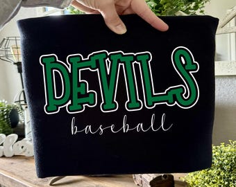 Devils Baseball, Bases, Favorite Season, Batter up, Any Sport or Color, Comfort Color, SVG, Sublimation,  Digital Download, PNG File