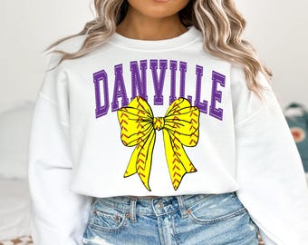 Danville Softball, Retro, Croquette Bow, Bows, Bases, Baseball Mom, Purple, Softball, Sublimation,  Digital Download, PNG File
