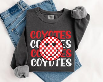 Coyotes Smiley, Coyote, Mascot, Love, Checkerboard, Red and White, Sublimation, Digital Download, PNG File