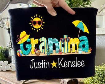 Grandma Custom Names, Beach, Mimi with Grandkids, Custom Shirt, Digital Download, Sublimation,PNG File