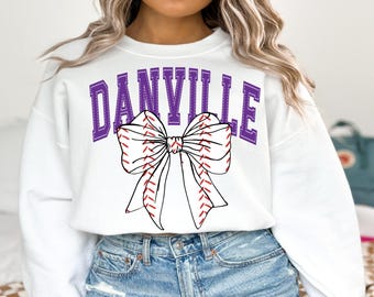 Danville Baseball, Retro, Croquette Bow, Bows, Bases, Baseball Mom, Purple, Softball, Sublimation,  Digital Download, PNG File