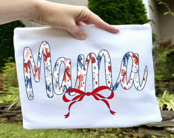 Mama, Red, White, Blue, Croquette Bow, July 4th, Mom, Mamaw, Patriotic, Sublimation, Comfort Color, Digital Download, PNG File